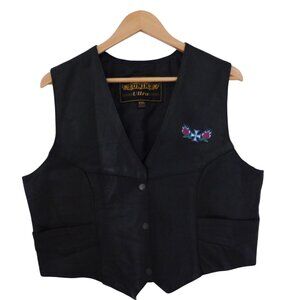 Unik International Womens Sz XXL Leather Vest Motorcycle Cropped Chopper Roses